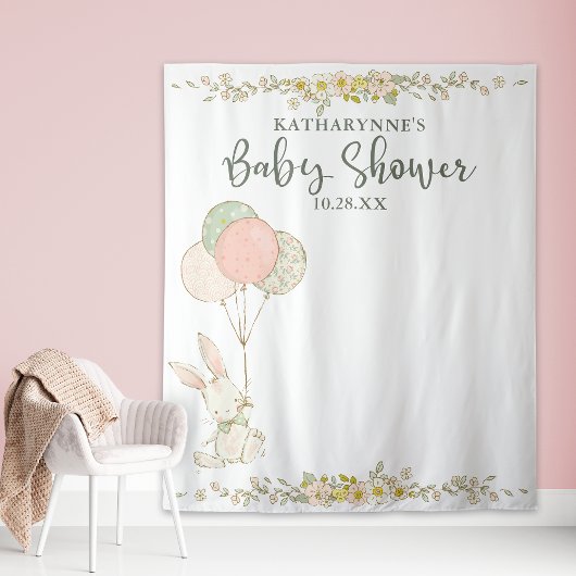Mooie Rustieke Konijn Bloemen Baby Shower Achtergr Wandkleed