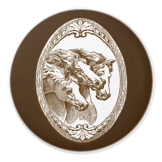 Mooie, rustieke,  paarden, keramische knop (Voorkant)