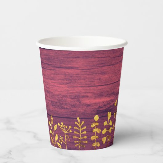 Mooie rustieke paarse gouden bloemige naam babyfee papieren bekers (Achterkant)