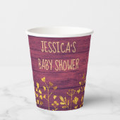 Mooie rustieke paarse gouden bloemige naam babyfee papieren bekers (Voorkant)