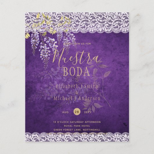 Mooie Rustieke Paarse WISTERIA Kant Bruiloft Flyer (Voorkant)