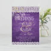 Mooie Rustieke Paarse WISTERIA Kant Bruiloft Kaart (Staand voorkant)