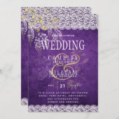 Mooie Rustieke Paarse WISTERIA Kant Bruiloft Kaart (Voorkant / Achterkant)
