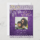 Mooie Rustieke Paarse WISTERIA Kant Bruiloft Kaart (Voorkant)