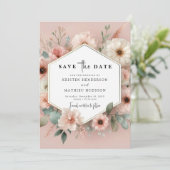 Mooie rustieke roze bloemen bruiloft save the date (Staand voorkant)