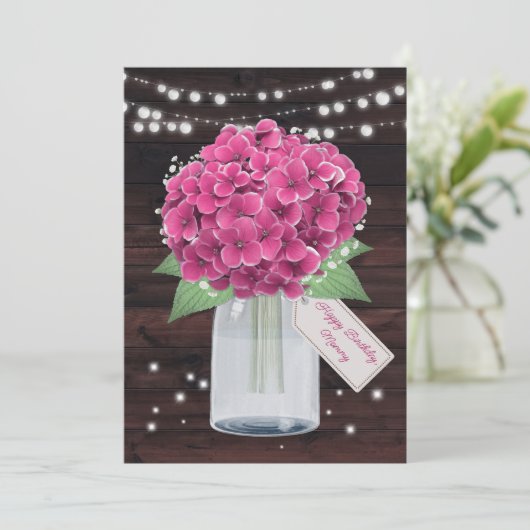 Mooie Rustieke Roze Bloemen Verjaardag Kaart voor  (Staand voorkant)