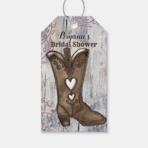 Mooie rustieke roze hart cowgirl laarzen bruidsdou cadeaulabel