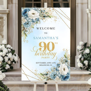 Mooie rustieke stoffige blauwe gouden 90 verjaarda poster