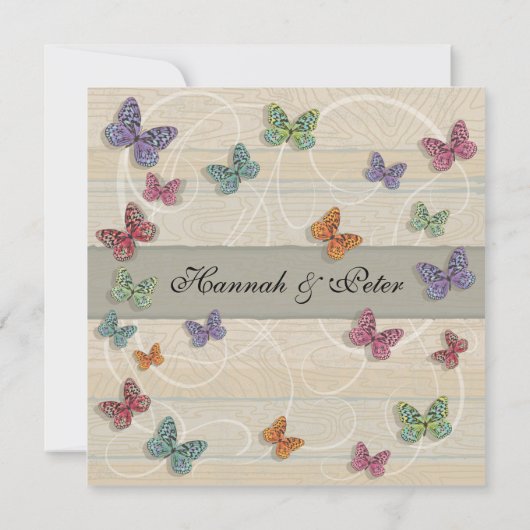 Mooie Rustieke Vlinder Trouw Uitnodiging (Achterkant)
