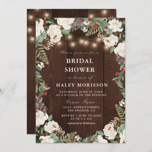 Mooie rustieke winter bruids douche uitnodiging (Voorkant / Achterkant)