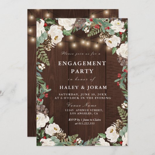 Mooie rustieke winter verlovingsfeestuitnodiging kaart (Voorkant / Achterkant)