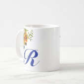 Mooie Rustieke Zonnebloem Blauwe Monogram Koffiemok (Voorkant links)