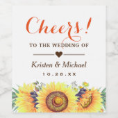 Mooie rustieke zonnebloemen juicht op de bruiloft wijn etiket (Enkel label)