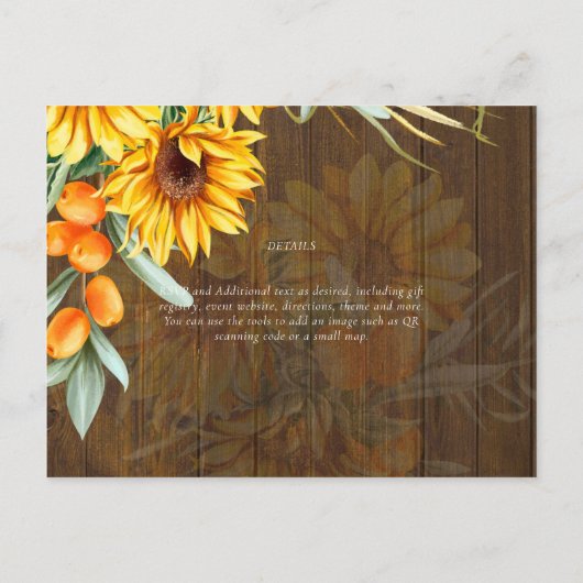 Mooie Rustieke Zonnebloemen Pampas Gras Bruiloft Briefkaart (Achterkant)