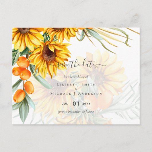 Mooie Rustieke Zonnebloemen Pampas Gras Bruiloft Briefkaart (Voorkant)