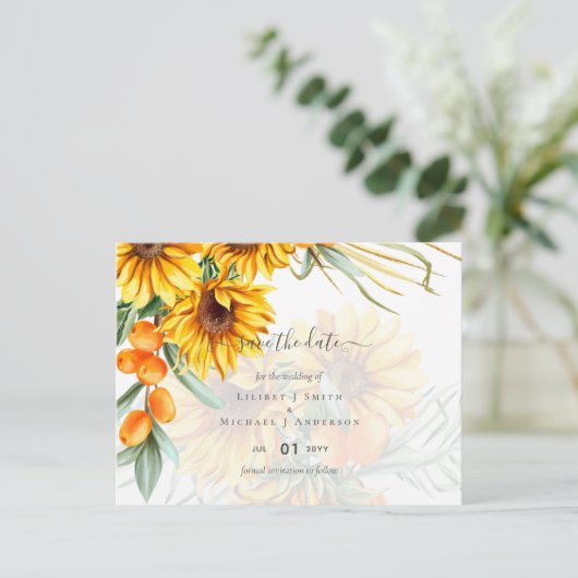 Mooie Rustieke Zonnebloemen Pampas Gras Bruiloft Briefkaart (Staand voorkant)