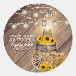 Mooie Rustige houtsloop en zonnebloemen Ronde Sticker