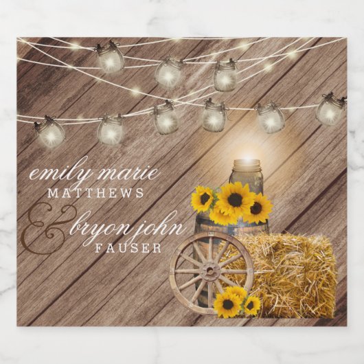 Mooie Rustige houtsloop en zonnebloemen Sparkling Wijnetiket (Enkel label)