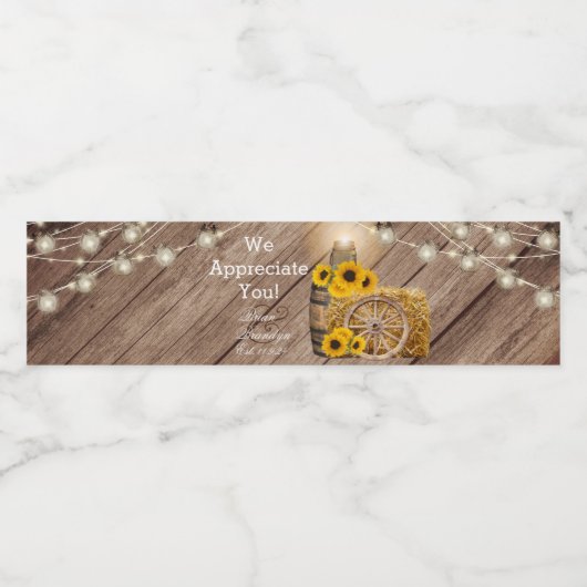 Mooie Rustige houtsloop en zonnebloemen Waterfles Etiket (Enkel label)