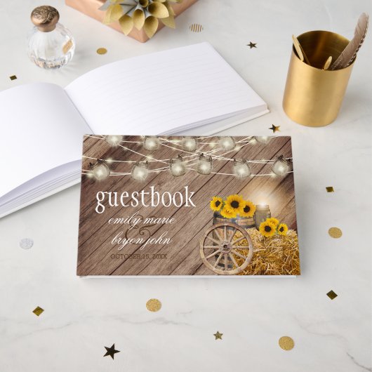 Mooie Rustige houtsloop met zonnebloemen Gastenboek (Voorkant open)