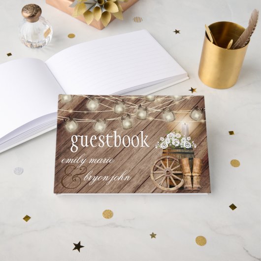 Mooie Rustige houtsschacht met witte Floral Gastenboek (Voorkant open)