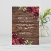 Mooie Rustische Rode Bloemen bruiloft met Bourgogn Kaart (Staand voorkant)