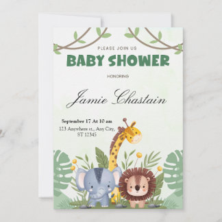 Mooie Safari Dieren Aangepaste Baby Shower Uitnodi Kaart