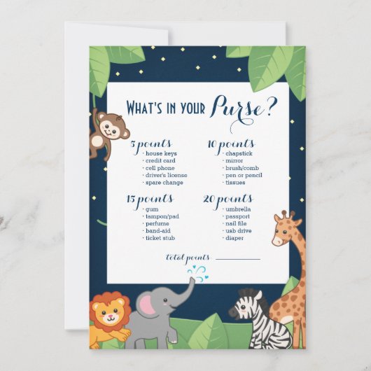 Mooie Safari Dieren Baby Shower Tas Spel Kaart (Voorkant)