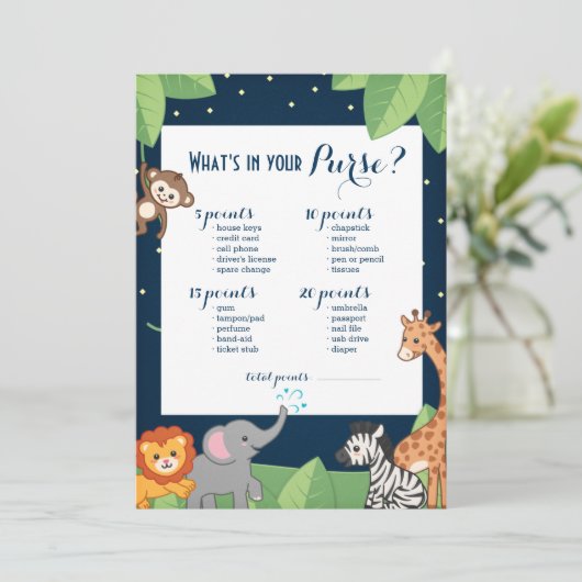 Mooie Safari Dieren Baby Shower Tas Spel Kaart (Staand voorkant)
