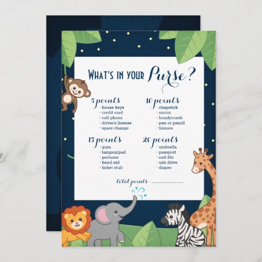 Mooie Safari Dieren Baby Shower Tas Spel Kaart (Voorkant / Achterkant)