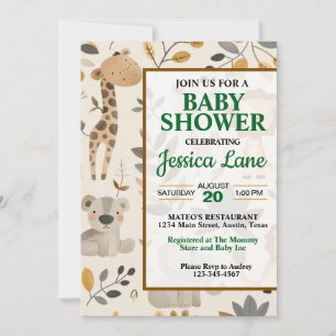 Mooie Safari Dieren Baby Shower Uitnodiging