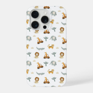 Mooie Safari Dieren Jungle Patroon Hoesje iPhone 15 Pro Case