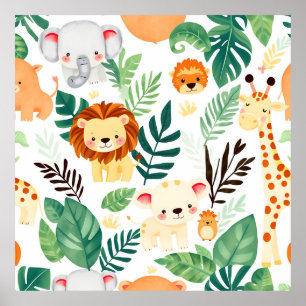 Mooie Safari Dieren Jungle Patroon Poster