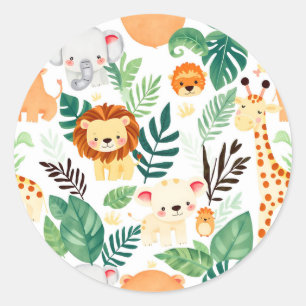 Mooie Safari Dieren Jungle Patroon Ronde Sticker