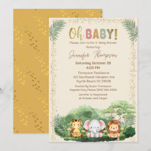 Mooie Safari Dieren Natuur Beige Baby Borrel Kaart