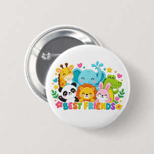 Mooie Safari Jungle Dieren Beste Vrienden Knop Spe Ronde Button 5,7 Cm