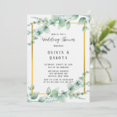 Mooie Sage Green Greenery Gold Wedding Shower Kaart (Staand voorkant)