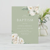 Mooie Sage Groen & Wit Bloemen Doop Kaart (Staand voorkant)