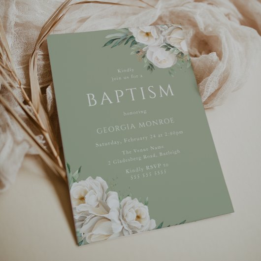 Mooie Sage Groen & Wit Bloemen Doop Kaart