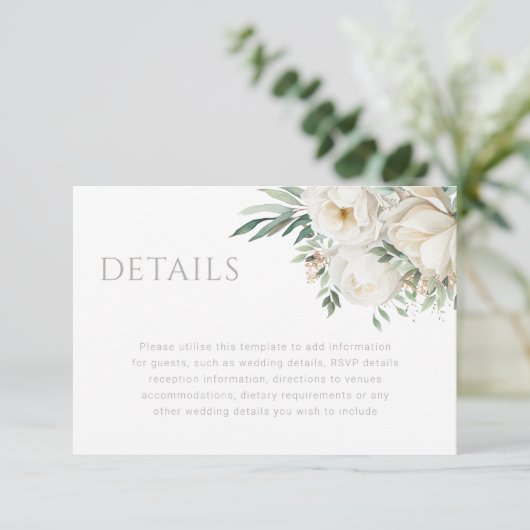 Mooie Salie Blad & Witte Bloem Bruiloft Details Informatiekaartje (Staand voorkant)