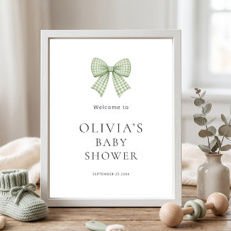 Mooie salie gingham strik welkom baby shower poster