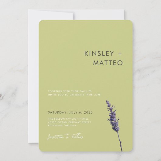 Mooie salie groene Kaarten, lavendel, Save The Date (Achterkant)