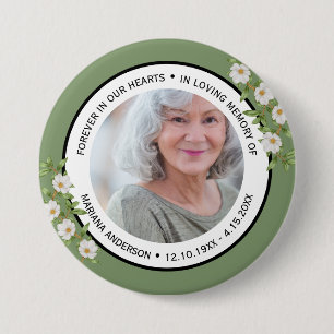 Mooie Saliegroene Bloemstuk Ter Nagedachtenis Aan  Ronde Button 7,6 Cm