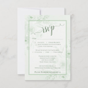 Mooie Saliegroene Boho Waterverf Pioenrozen Bruilo RSVP Kaartje