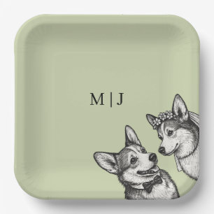 Mooie Saliegroene - Whimsical Corgi Bruiloft Papieren Bordje