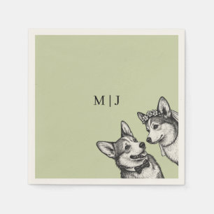Mooie saliegroene - Whimsical Corgi-huwelijk Servet