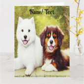 Mooie Samoyed en Engelse Shepherd Pups Kaart (Gele Bloem)