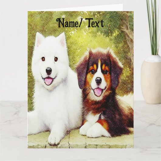 Mooie Samoyed en Engelse Shepherd Pups Kaart (Voorkant)