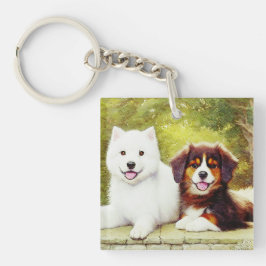 Mooie Samoyed en Engelse Shepherd Pups Sleutelhanger