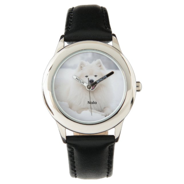 Mooie Samoyed-hond Kids Gepersonaliseerd Horloge (Voorkant)